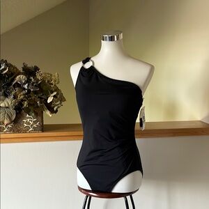 Michael Kohrs Swimsuit Black. One Shoulder. Size 14 NWT